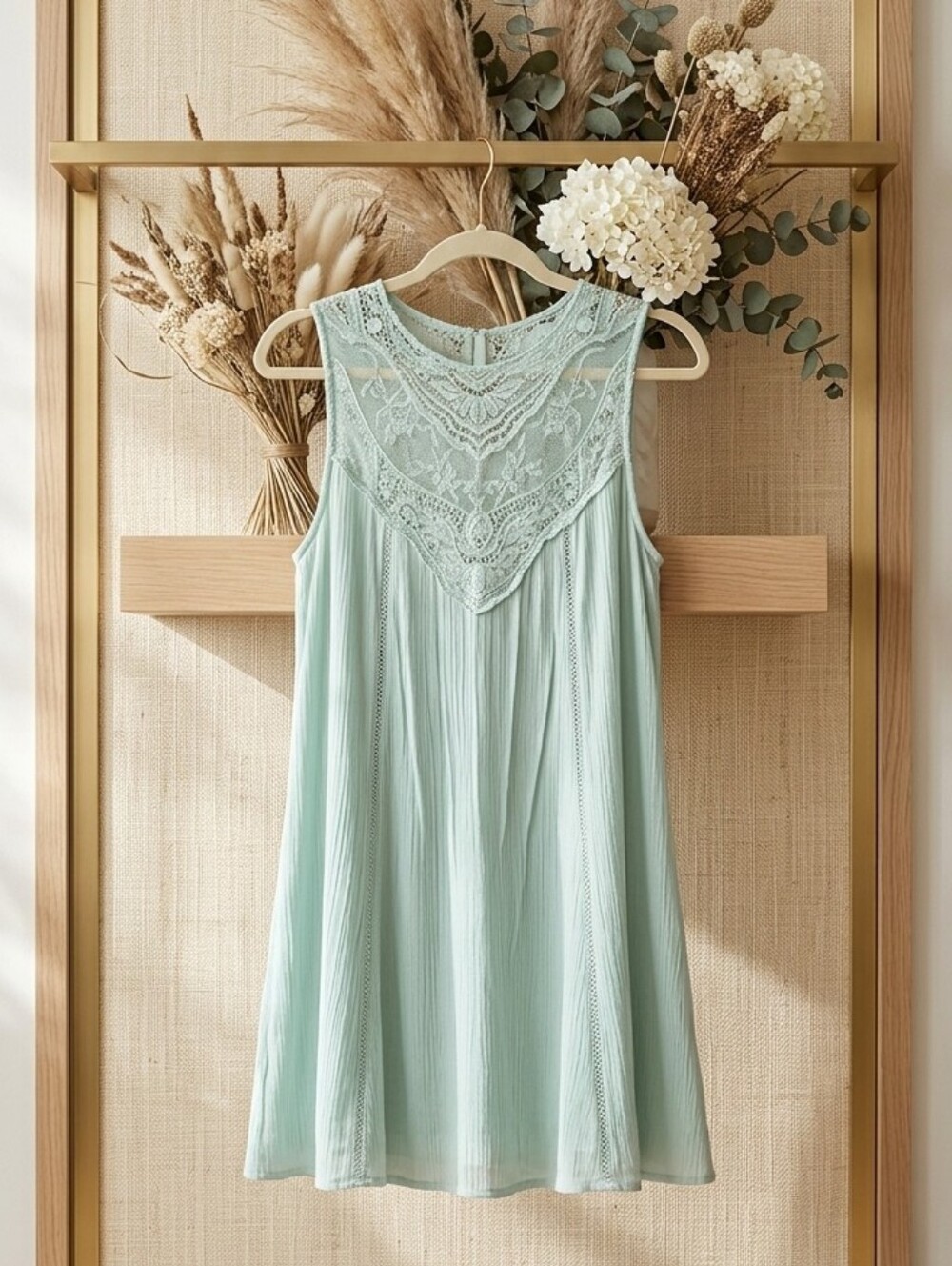 Staccato Mint Lace Yoke Sleeveless Midi Dress